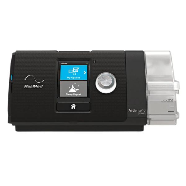 Dispositivo de terapia de sueño AirSense™ 10 CPAP de presión fija con HumidifAir de Beracah Medica, muestra la máquina y manguito.