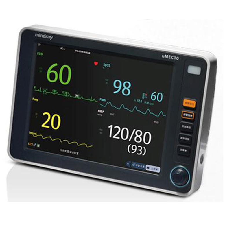 Monitor de signos vitales MSI de 10" de Beracah Médica con pantalla táctil para ECG, PNI, temperatura, SpO2 y respiración.