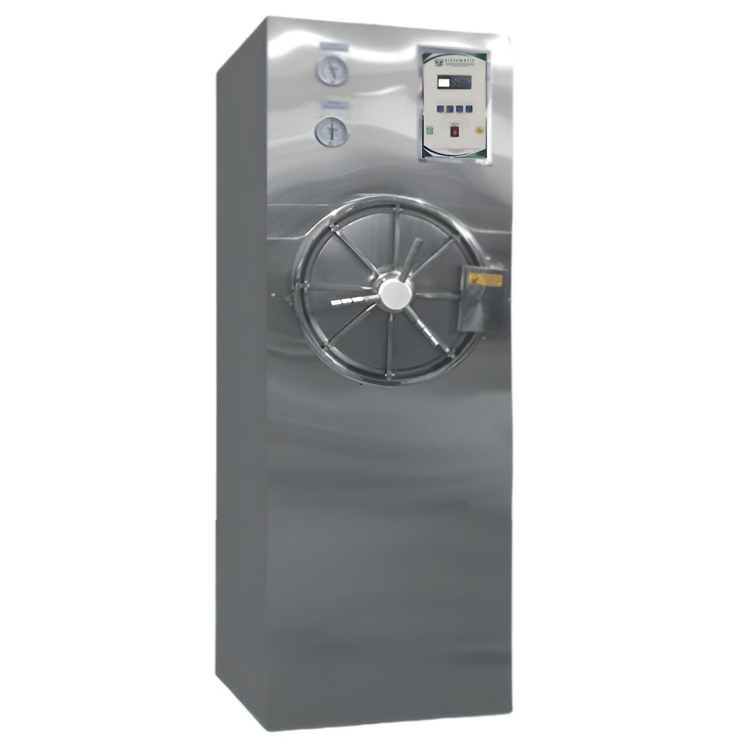 Esterilizador de vapor autogenerado Beracah Medica de 85 litros, con panel de control y cámara de esterilización.