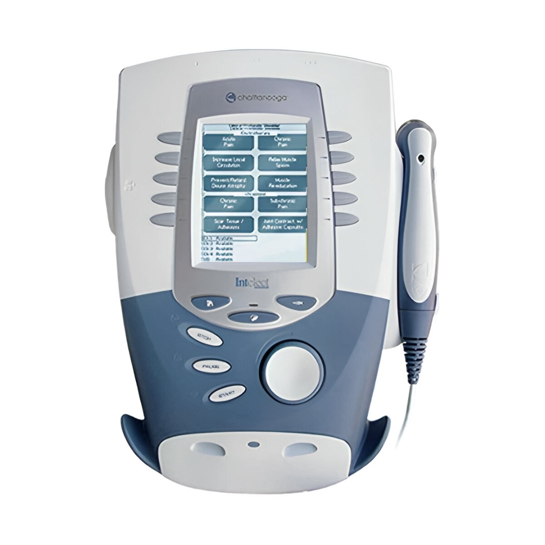 Imagen del equipo de electroterapia y ultrasonido Combo Intelect Advanced Mono de Beracah Medica, con pantalla y controles en el dispositivo.