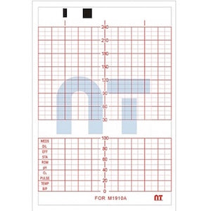 Papel térmico para ECG Beracah Medica en color rojo, doblado en forma de "Z", tamaño 15x10 cm, paquete con 5 unidades.