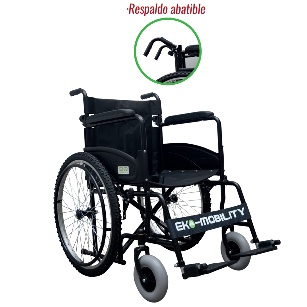 Silla de ruedas neumática de 18 pulgadas con respaldo abatible, marca Beracah Médica, diseñada para comodidad y movilidad.