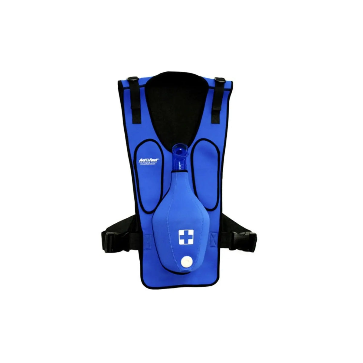 Simulador de entrenamiento ACT+FAST para maniobra de Heimlich azul de Beracah Médica, utilizado en capacitación en primeros auxilios.