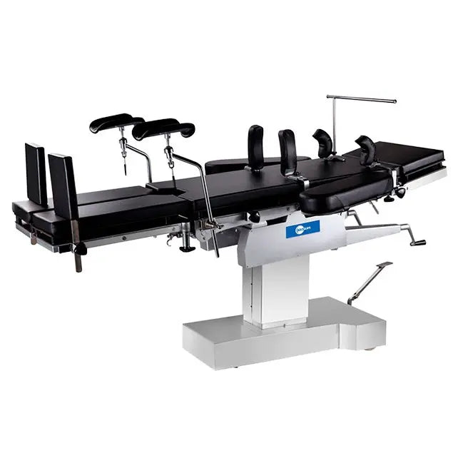 Mesa de operaciones hidráulica Beracah Médica modelo PRZ-M300 compatible con Rayos X, superficie de trabajo y controles manuales.