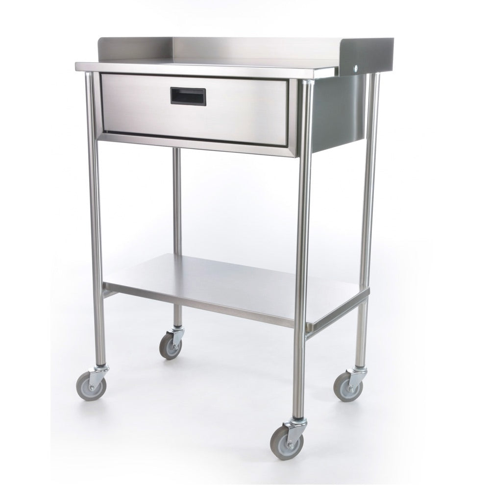 Mesa Pasteur MSI de Beracah Medica con cajón tubular de acero inoxidable, superficie lisa y estructura resistente.