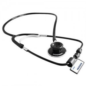 Estetoscopio adulto doble negro de la marca Beracah Medica, con diadema y auriculares para uso médico profesional.