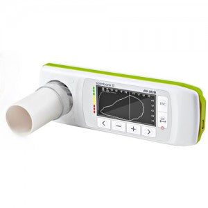 Espirometro Spirobank Basic de Beracah Medica, dispositivo médico para pruebas respiratorias, con tubos y pantalla en imagen.