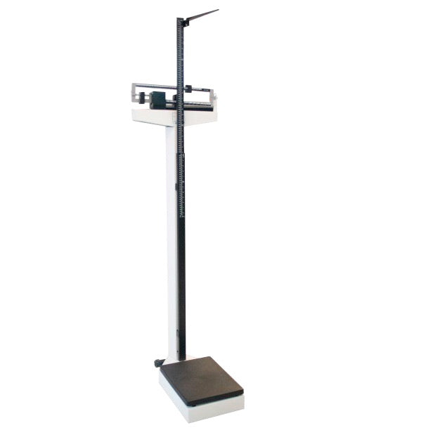 Báscula con estadímetro MSI de Beracah Médica en color blanco, soporta 200 kg con precisión de 0.01 kg, para medición corporal.