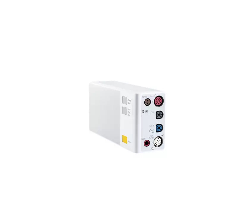 Módulo multiparamétrico para monitor MX550 de Beracah Médica con SpO2, IBP, Temp, Resp, PANI y ECG, en color gris.