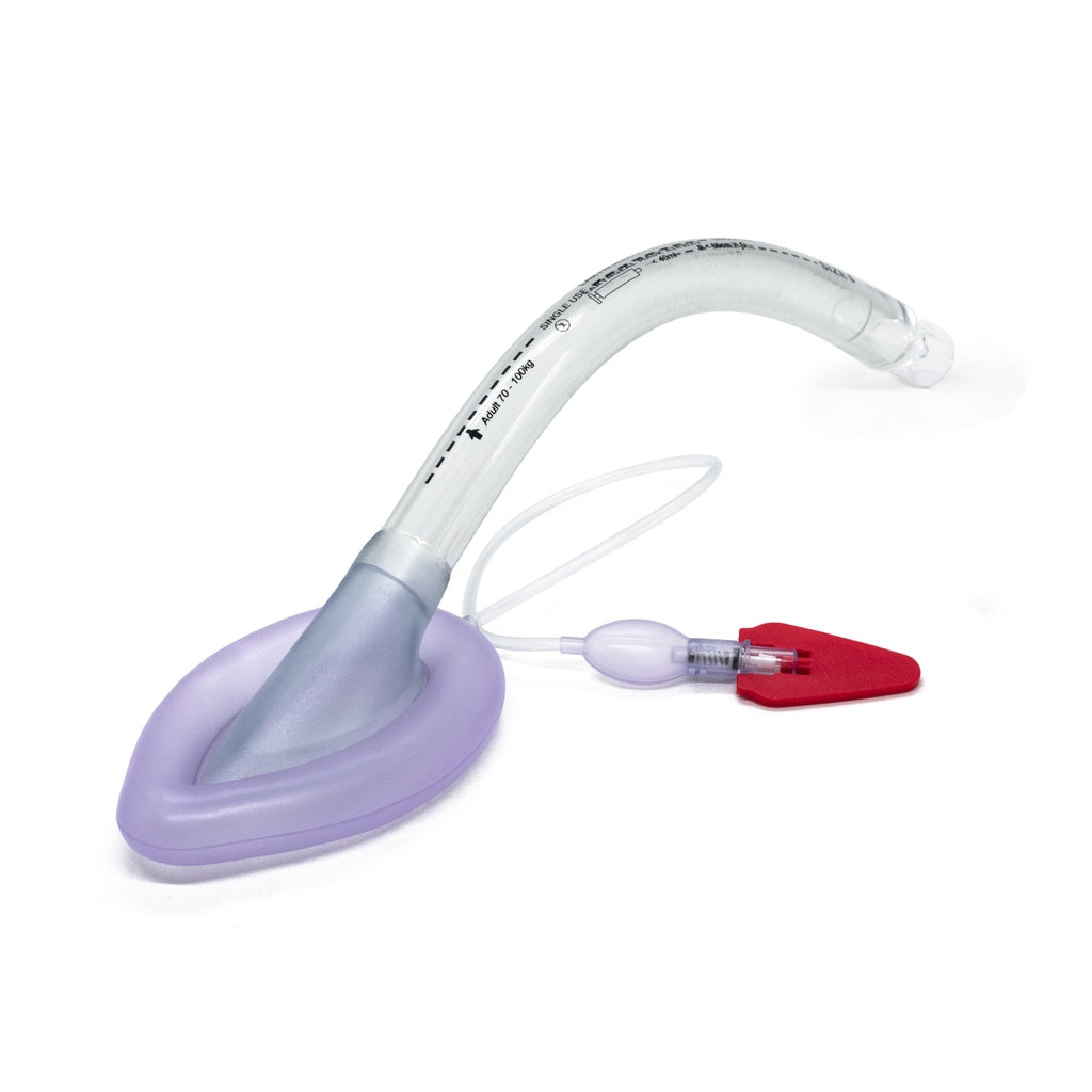 Mascarilla laríngea desechable No.5 de PVC de la marca Beracah Medica, diseñada para procedimientos médicos.
