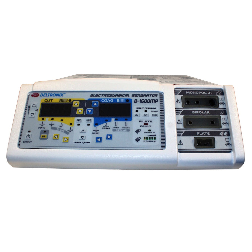 Unidad de electrocirugía Beracah Medica de 100W, dispositivo para procedimientos quirúrgicos con electrocirugía en operación.