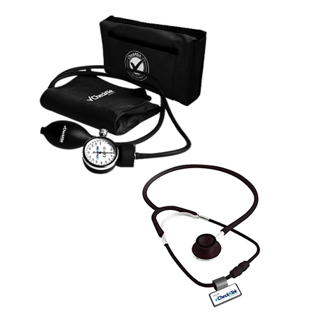 Kit de baumanómetro aneroide y estetoscopio duplex negro Beracah Medica, equipo médico para medición de presión y auscultación.