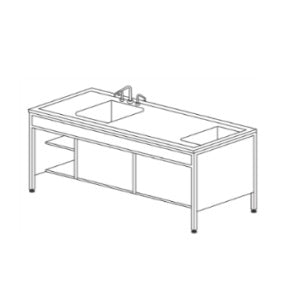 Mesa MSI con fregadero, baño María y estructura esmaltada de acero inoxidable, ideal para cocinas profesionales.