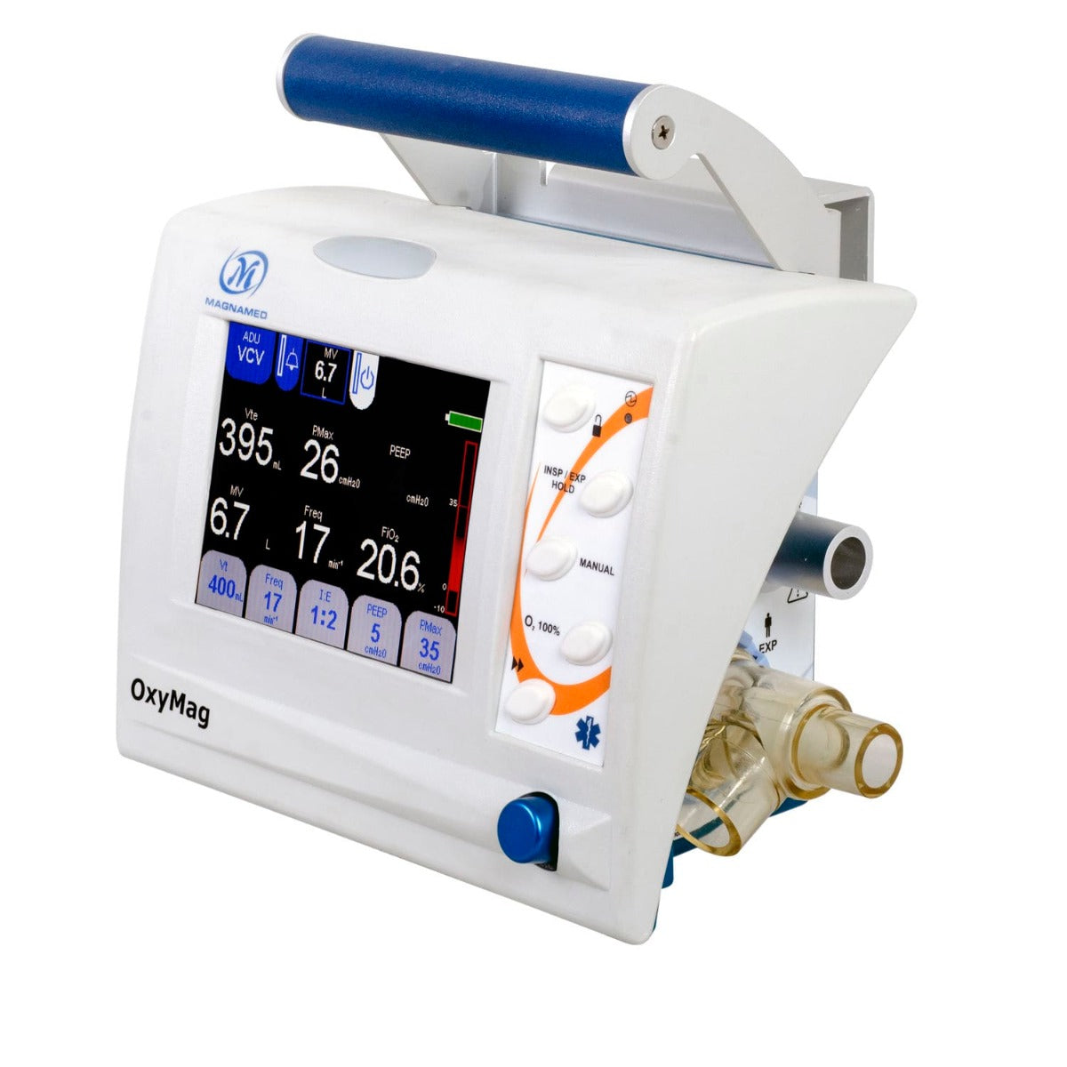Ventilador de traslado Beracah Medica para uso adulto, pediátrico y neonatal, con pantalla y controles en color blanco