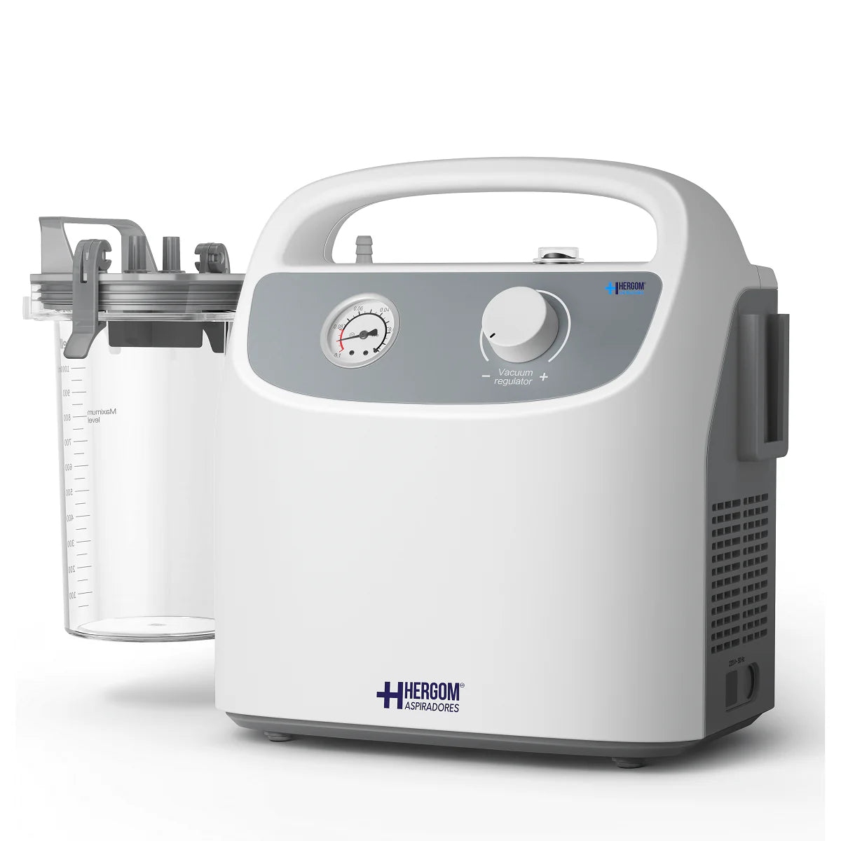 Aspirador de flemas portátil Beracah Medica con vaso recolector y presión regulable, capacidad de 28 litros por minuto.
