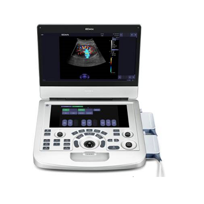 Ultrasonido portátil de 15" Edan Acclarix AX3 sin transductores, pantalla y controles visibles, marca Beracah Médica.