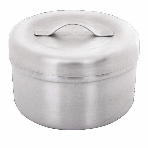 Torundero de 250ml de acero inoxidable con tapa y asa, marca Innova, para uso médico o profesional.