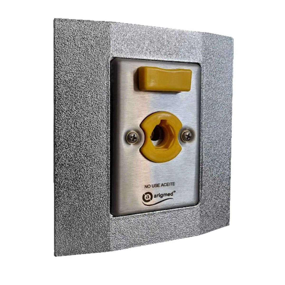 Toma de pared para oxígeno tipo Puritan Bennet serie INOX de Beracah Medica, con conexiones y acabado en acero inoxidable.