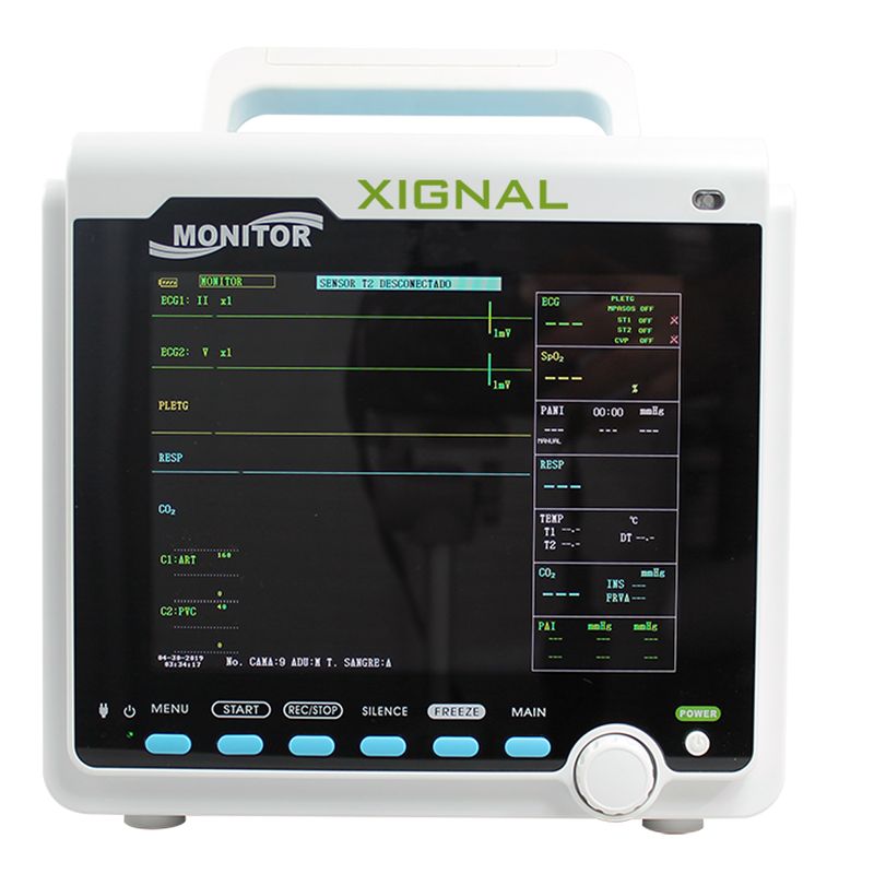 Monitor para paciente Beracah Medica de 8 pulgadas, con pantalla y 7 parámetros de monitoreo clínico.
