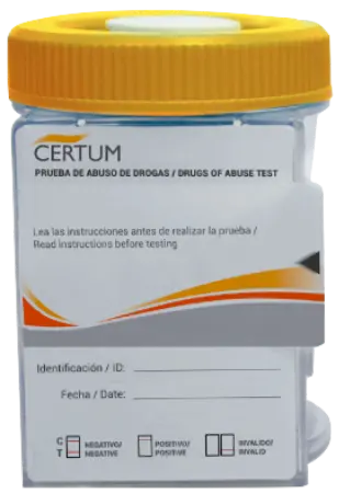 Prueba antidoping Beracah Medica para 7 drogas en vaso, frasco con 25 test de detección de AMP, BZD, COC, MET, OPI, THC.