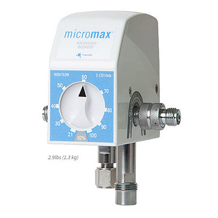 Mezclador de gases MicroMax de Beracah Medica, mezclador de oxígeno con controles precisos en imagen.