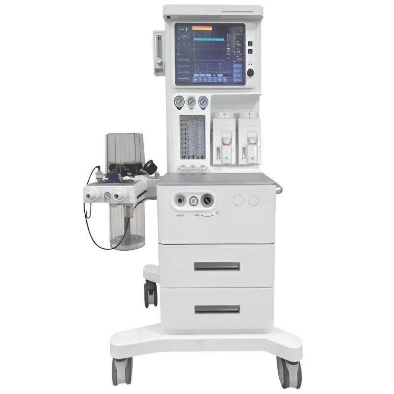 Aparato de anestesia Beracah Medica PRZ-AN500-2 con ventilación por volumen y presión, muestra controles y pantallas en la imagen.