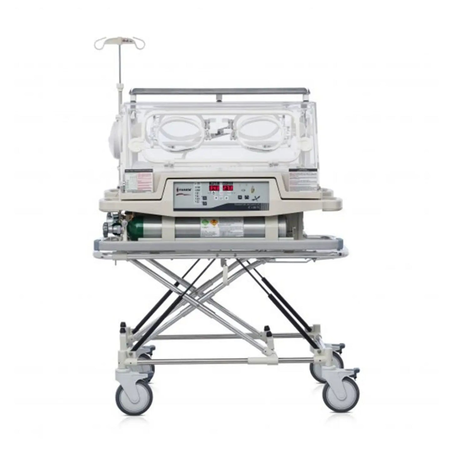 Incubadora de transporte Mod. IT158 de Beracah Medica, diseñada para traslado con panel de control y estructura resistente.