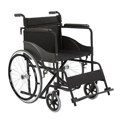 Silla de ruedas para adultos Beracah Médica modelo Basic S100B, estructura resistente y soporte hasta 100 kg, vista frontal.