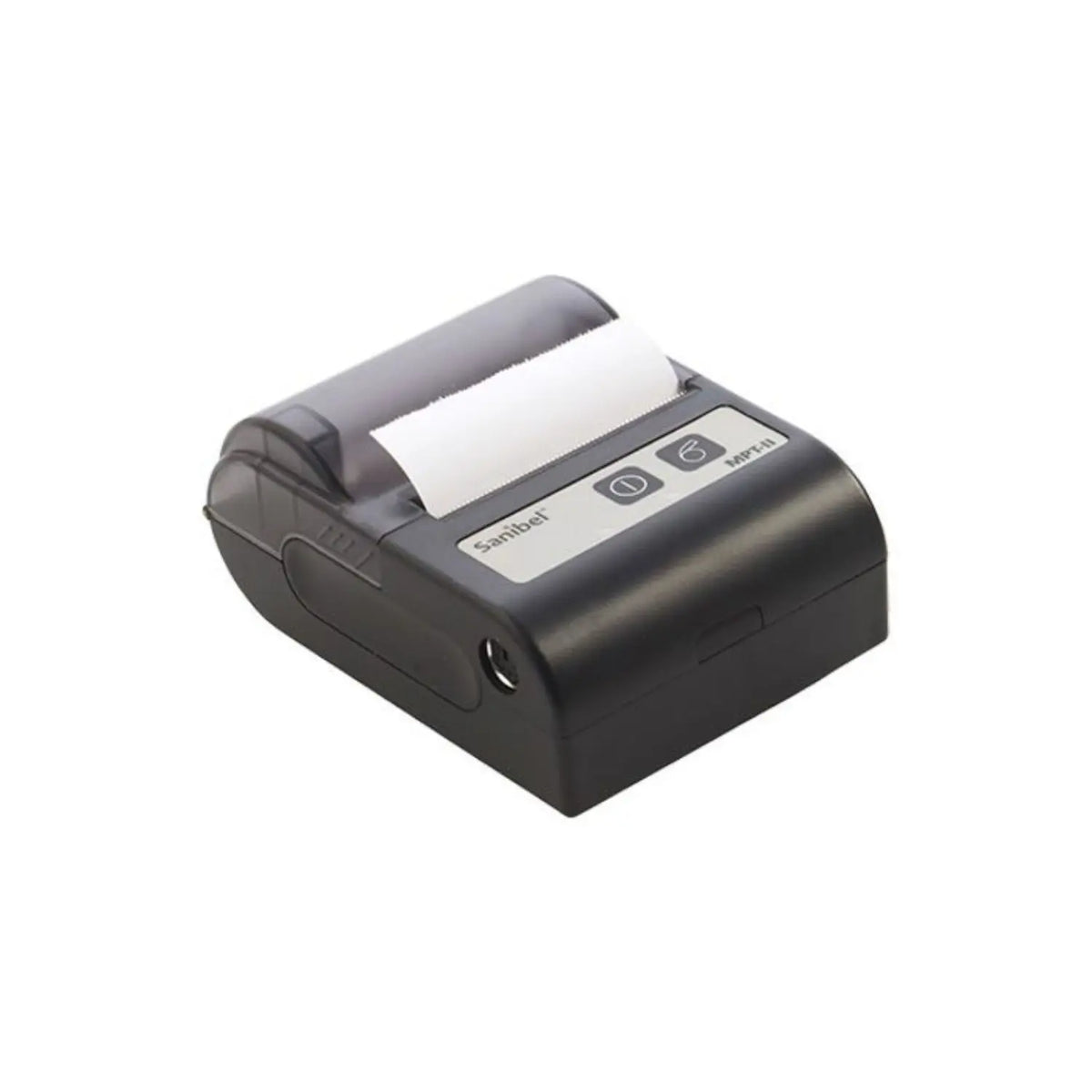 Impresora térmica Beracah Medica MPT-II para etiquetas y recibos, con diseño compacto y pantalla de control.
