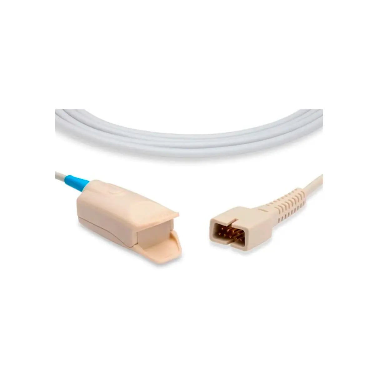 Sensor SpO2 corto de clip para adultos de la marca Beracah Medica, sensor y cable para oxímetros.