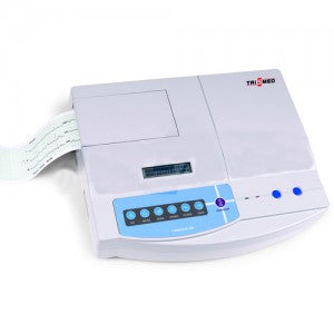 Electrocardiografo de 3 canales Beracah Medica modelo CARDIPIA203N con pantalla LCD y cables para monitoreo cardíaco.