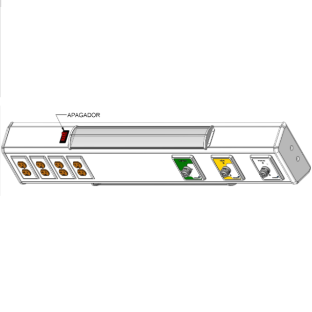 Consola 4 V delta de 120 cm con 3 tomas (aire/oxigeno/vacío) + 4 contactos duplex con iluminación para un encamado