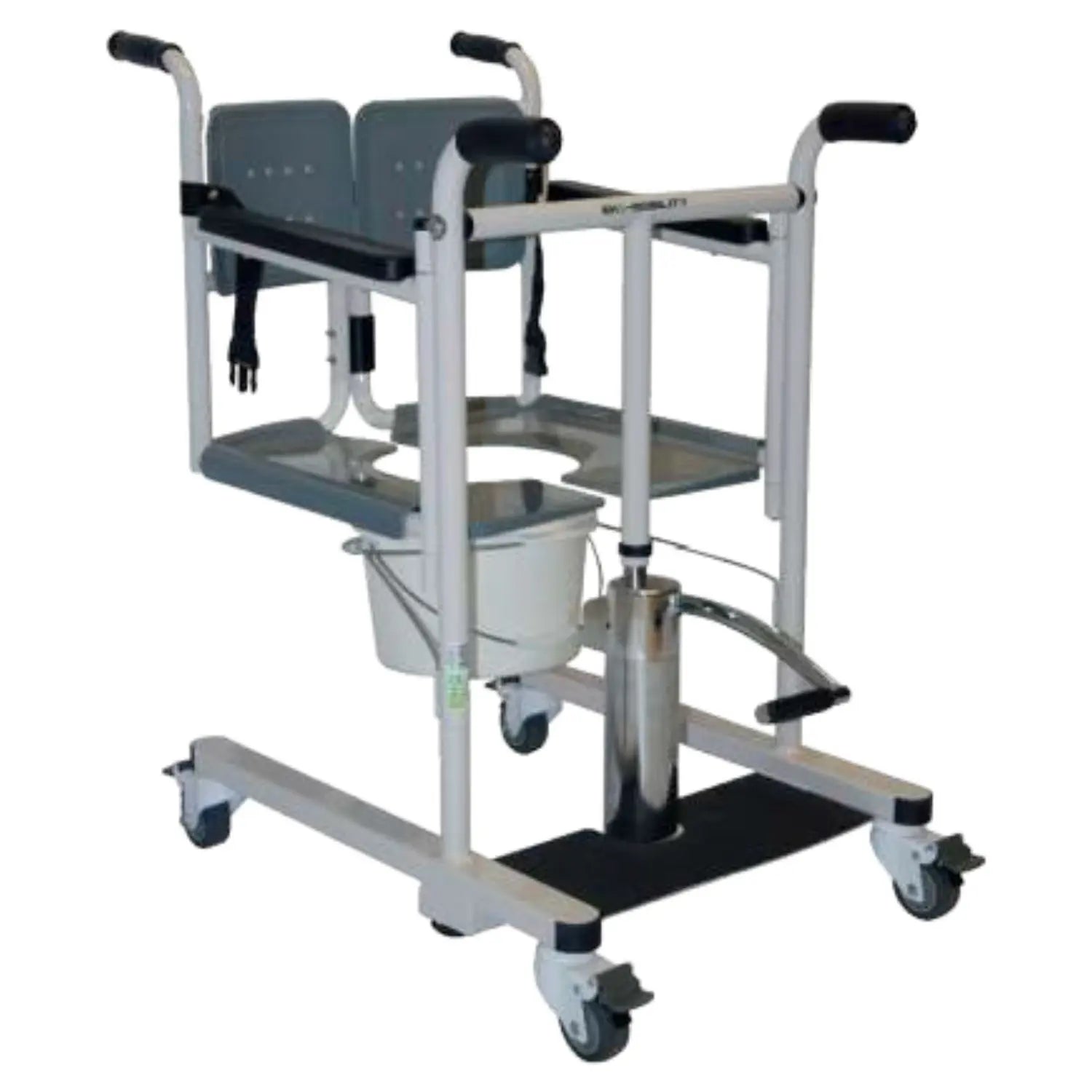 Silla de transferencia hidráulica MSI de acero con mangos delanteros y traseros, soporta hasta 136 kg, marca Beracah Médica
