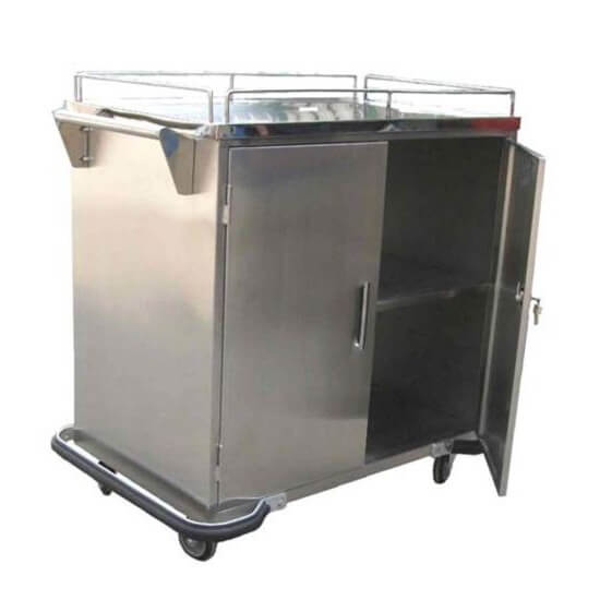 Carro para material estéril de acero inoxidable MSI de 90x50x100 cm, con estantes y ruedas giratorias, de marca Beracah Médica.