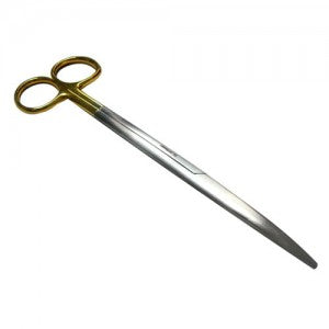 Tijera Metzenbaum curva de 20 cm con inserto de tungsteno, marca Beracah Medica, para corte preciso en procedimientos médicos.