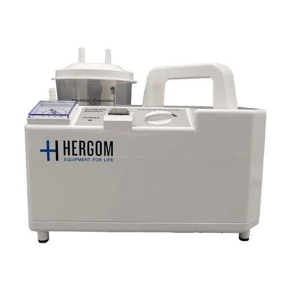 Aspirador de flemas portátil MSI de Beracah Médica con capacidad de 18L/min y batería recargable, mostrando el dispositivo en uso.