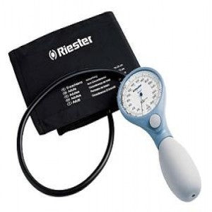 Baumanómetro aneroide Ri-san® de brazo para adultos con brazalete azul de velcro, medidor de presión arterial analógico.