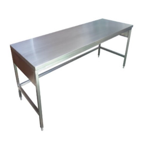 Mesa alta MSI de 180 cm con cubierta de acero inoxidable, moderna y resistente para espacios profesionales.