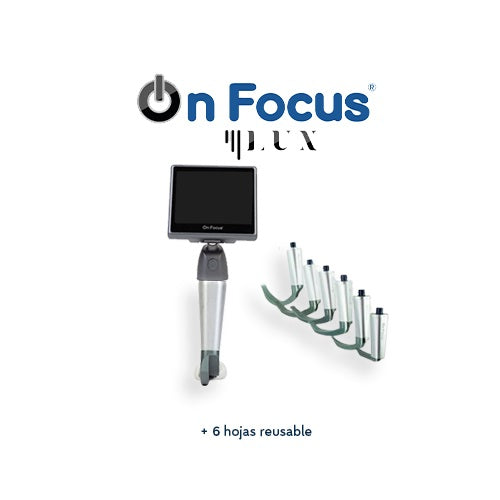 Videolaringoscopio portátil Beracah Médica con 6 hojas reusables y maletín rígido, modelo Lux Dark Gray, en uso.