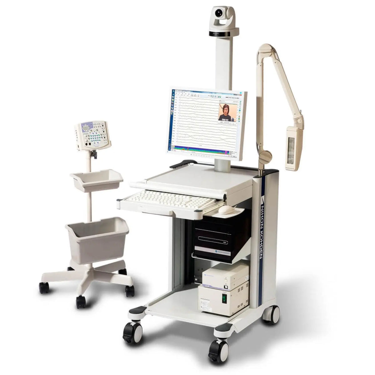 Electroencefalógrafo Neurofax EEG-1200J/K de Beracah Medica, equipo médico con múltiples electrodos y pantalla para monitoreo cerebral.