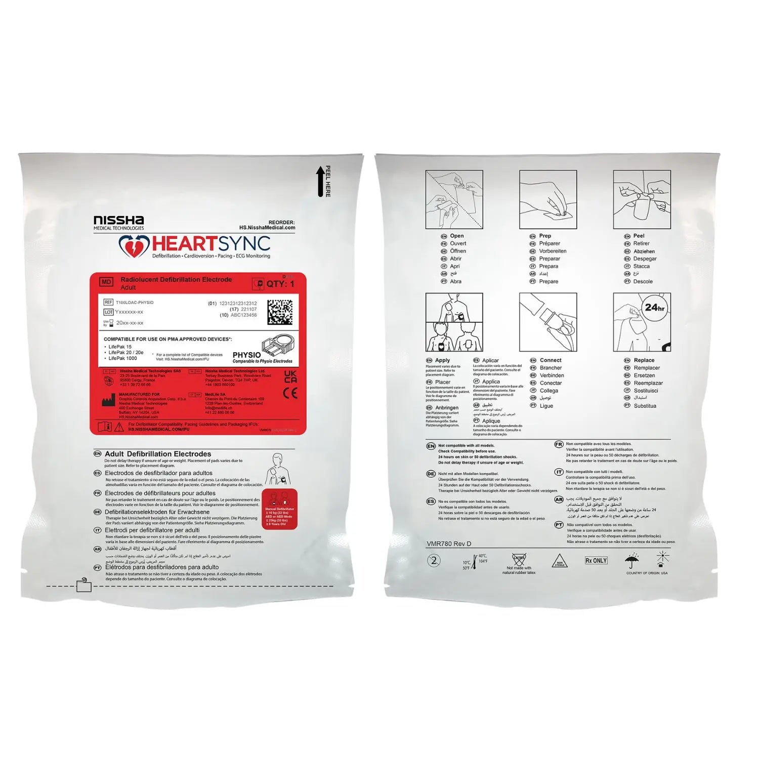 Parche electrodo para desfibrilador adulto pediatrico > 10 Kgs para Physio Control (D313)
