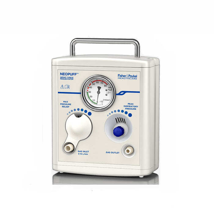 Reanimador para lactantes Neopuff de Beracah Medica, dispositivo de reanimación neonatal compacto y fácil de usar.