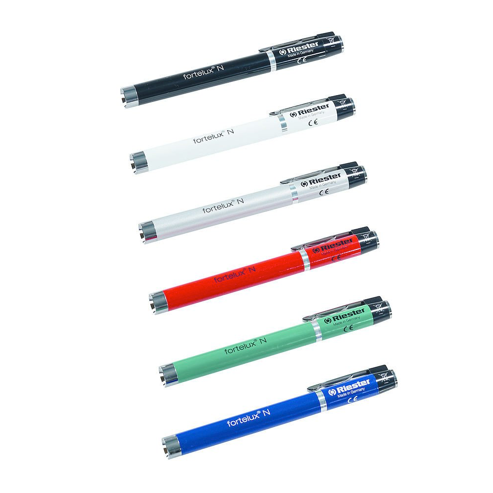 Lámpara de bolsillo para examinación Ri-pen® de Beracah Médica, paquete con 6 unidades en varios colores, portátil y ligera.