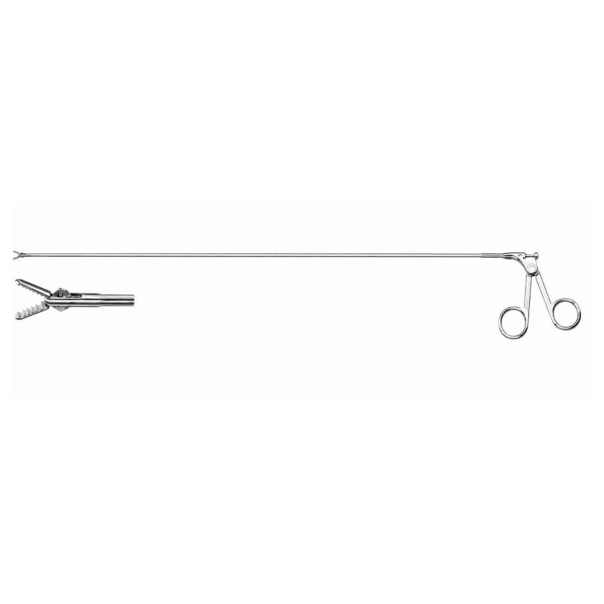 Pinza de agarre de doble acción, semirrígida, calibre 5 Fr, con longitud de trabajo de 400 mm.