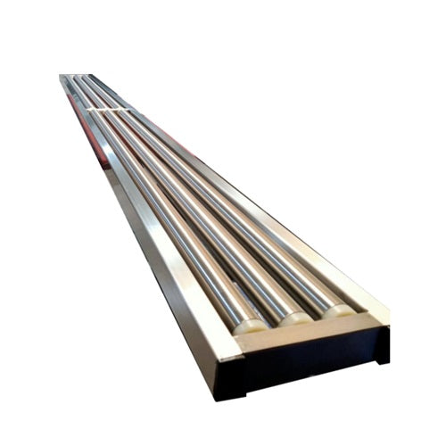 Base de 2 rodillos en acero T304 MSI de 225 x 20 cm, con estructura robusta y superficie lisa para uso profesional.