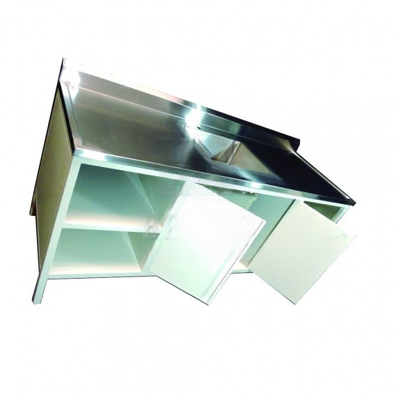 Mesa alta MSI de 180 cm con fregadero derecho, trampa para yeso y vitrina, de la marca Beracah Medica.
