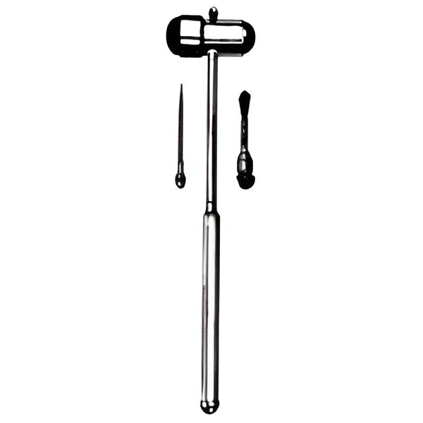 Martillo Buck de reflejos con mango de acero inoxidable de 18 cm, utilizado en traumatología y ortopedia.