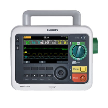 Desfibrilador monitor bifásico Beracah Medica Efficia DFM100 con marcapasos, SpO2 y NIBP para emergencias médicas.