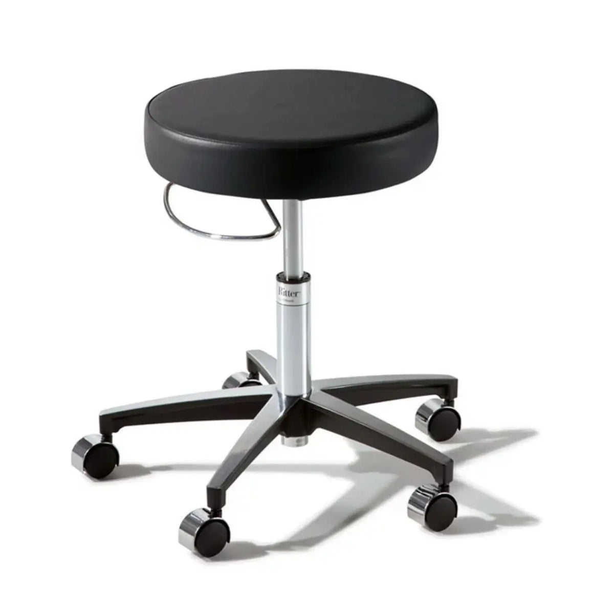 Taburete clínico Ritter 276 Air Lift en color cítrico, banco giratorio sin respaldo, popular en equipos médicos.