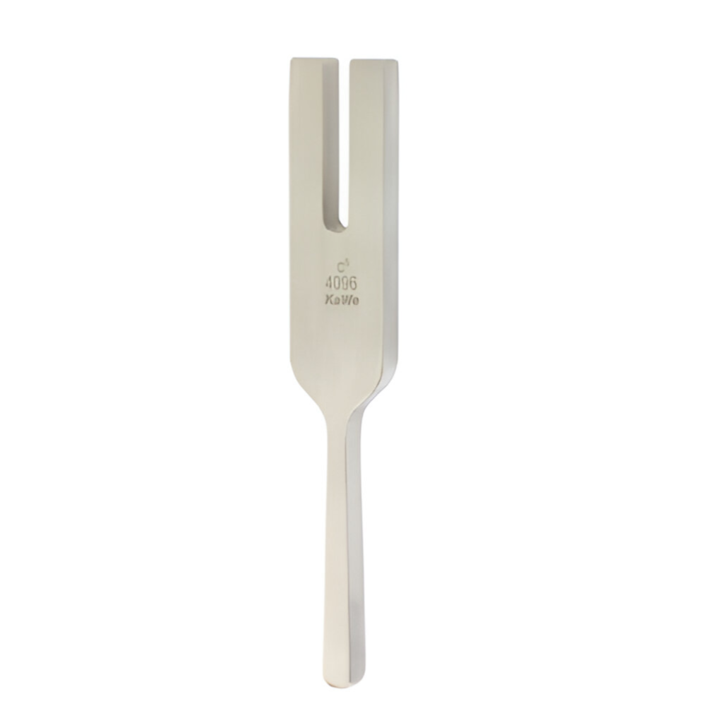 Diapason Hartmann C5 4096 Hz de acero niquelado de la marca Beracah Medica, sin sordinas, en fondo blanco.